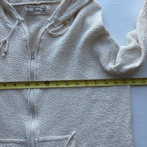 Wandering Sage Womens Cream Textured Knit Cotton Zip Up Hoodie Sweater Large - Picture 7 of 10